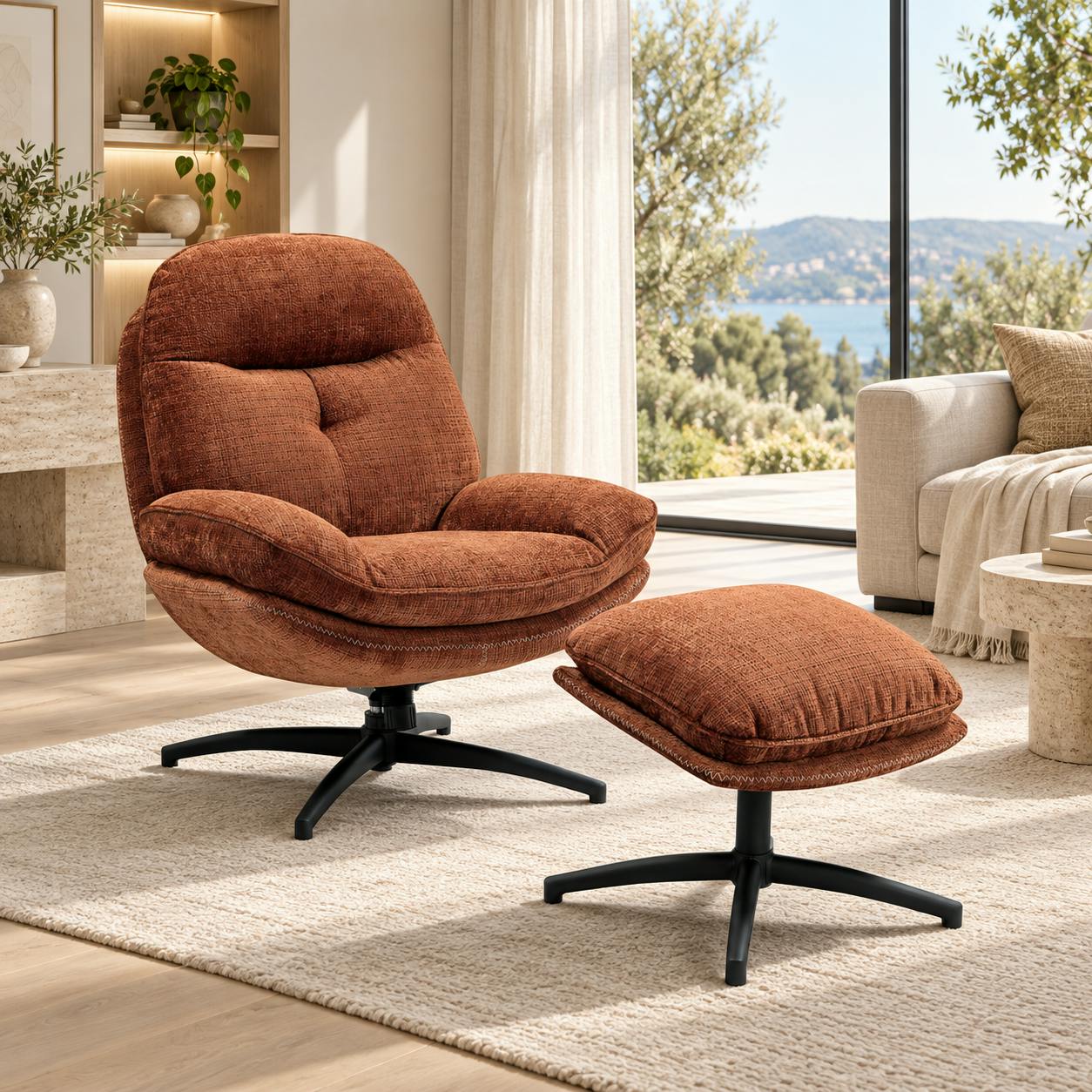 Fauteuil détente rouille pivotant avec repose-pieds IENA