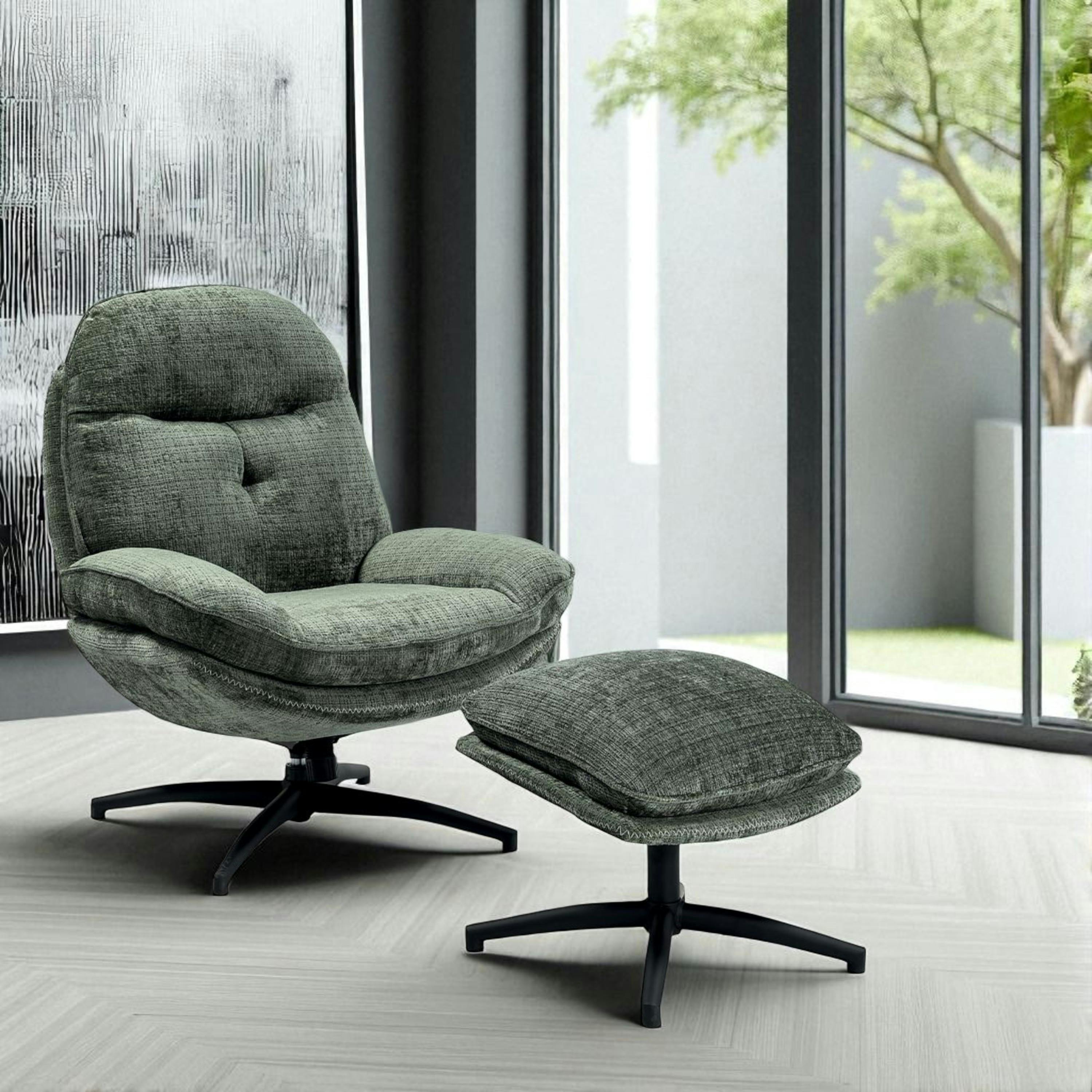 Fauteuil détente vert sapin pivotant avec repose-pieds IENA