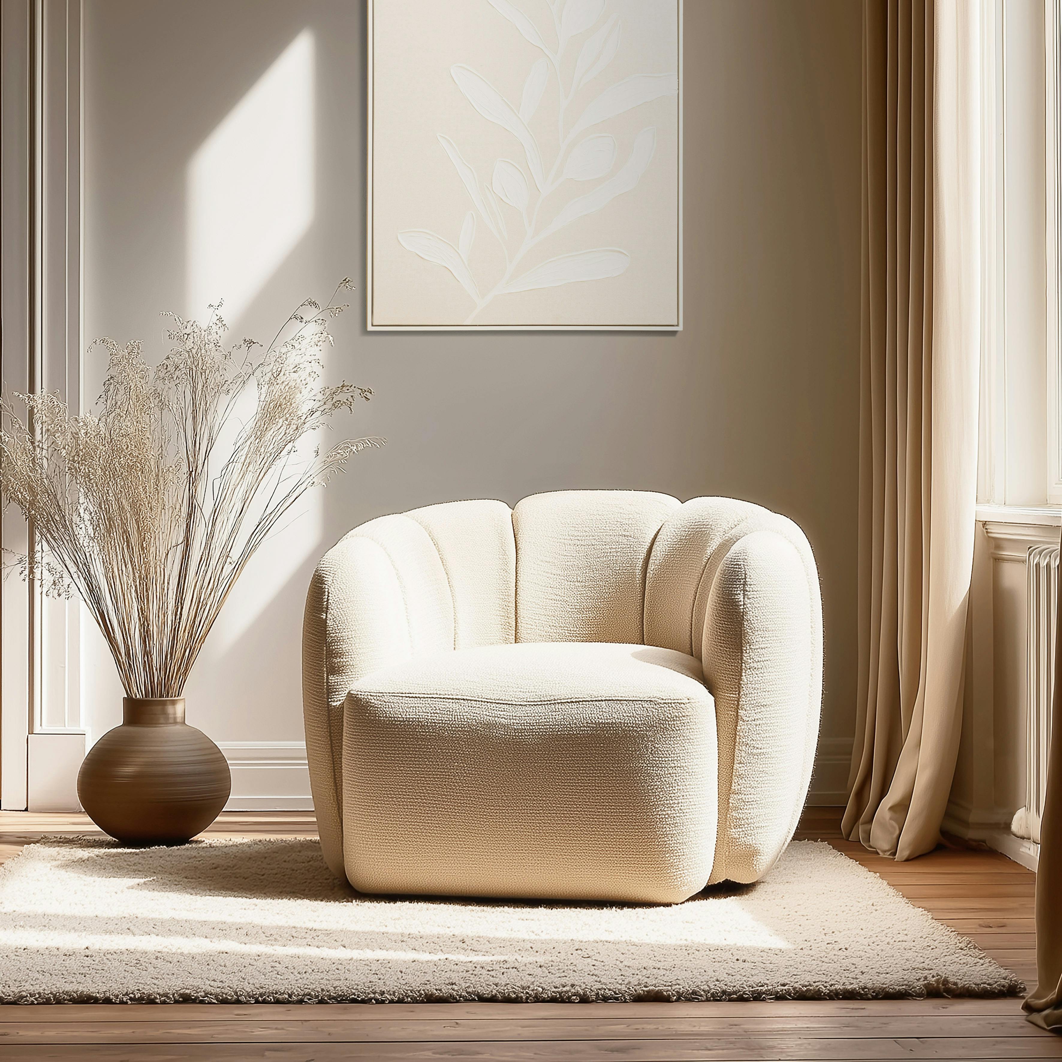 Fauteuil dossier arrondi en tissu beige CASTILLE