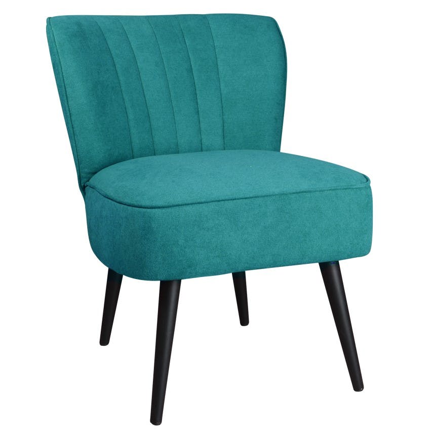 Fauteuil dossier rainuré tissu bleu canard