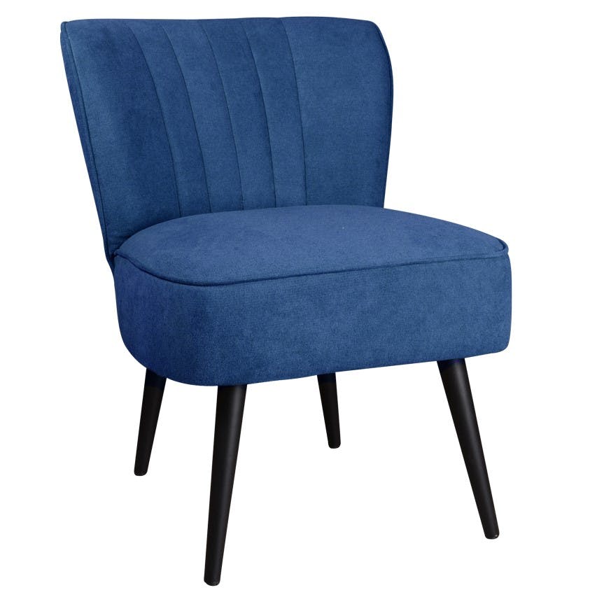 Fauteuil dossier rainuré tissu bleu foncé