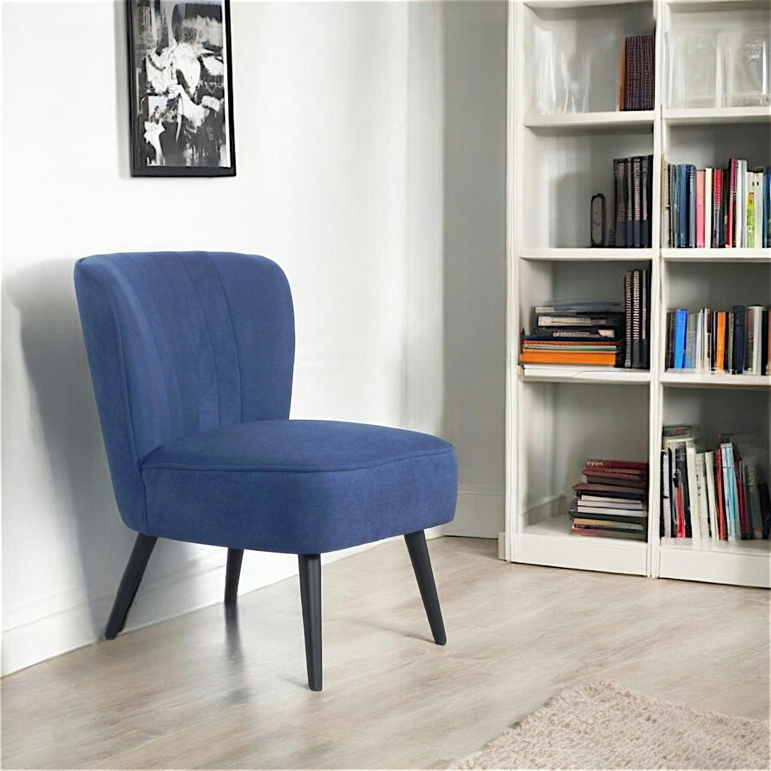 Fauteuil dossier rainuré tissu bleu foncé