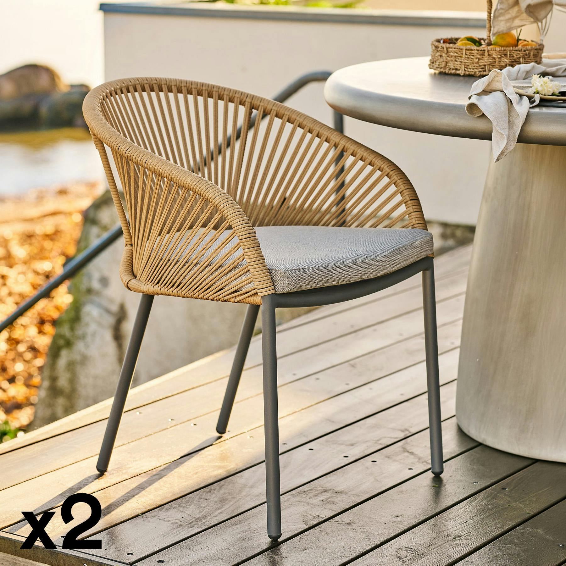 Fauteuil en aluminium beige avec coussin (lot de 2) KUTA