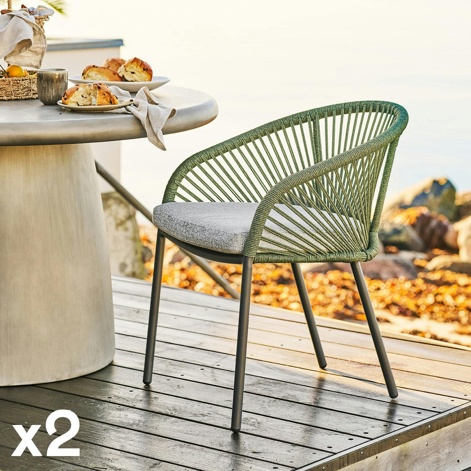 Fauteuil en aluminium vert avec coussin (lot de 2) KUTA