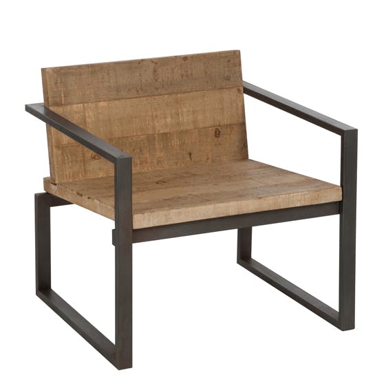 Fauteuil en bois naturel, armature métal noir 68x65x71cm
