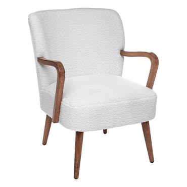 Fauteuil en bouclette et accoudoirs bois GOTEBORG