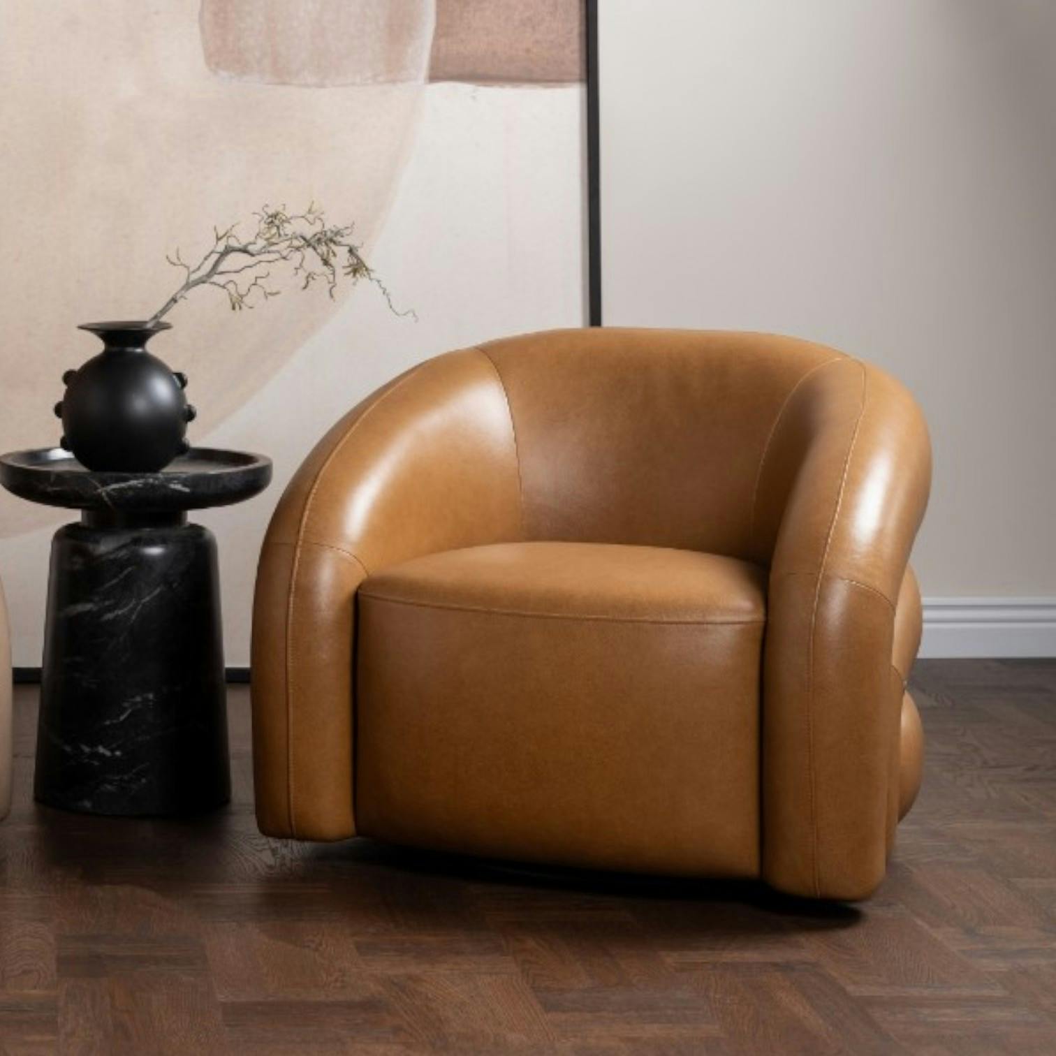 Fauteuil en cuir marron pivotant BRADFORD