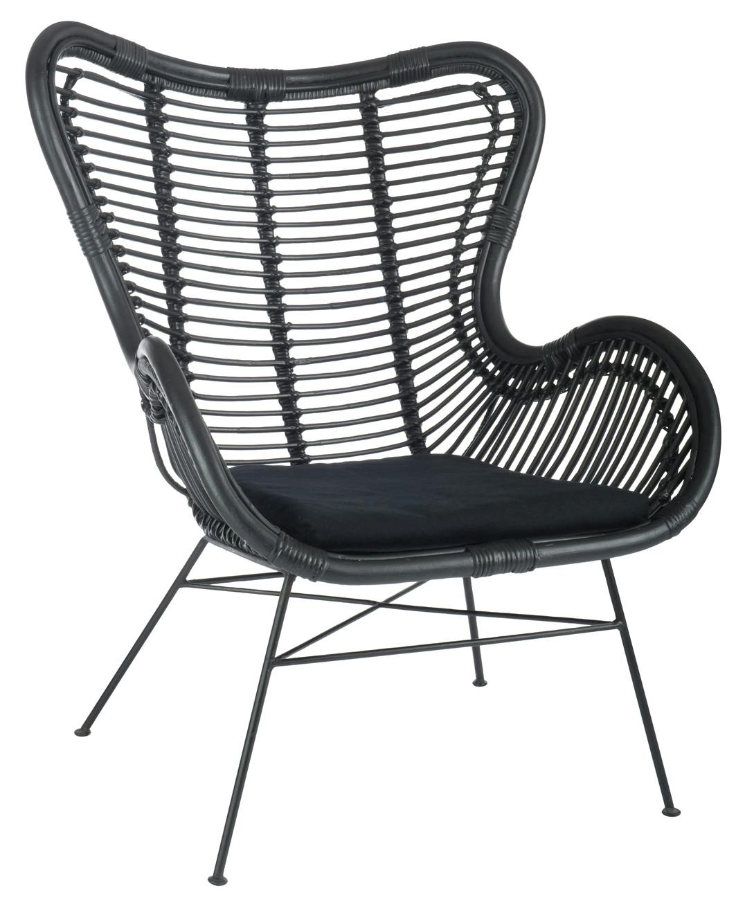 Fauteuil en rotin noir + coussin d'assise H90cm