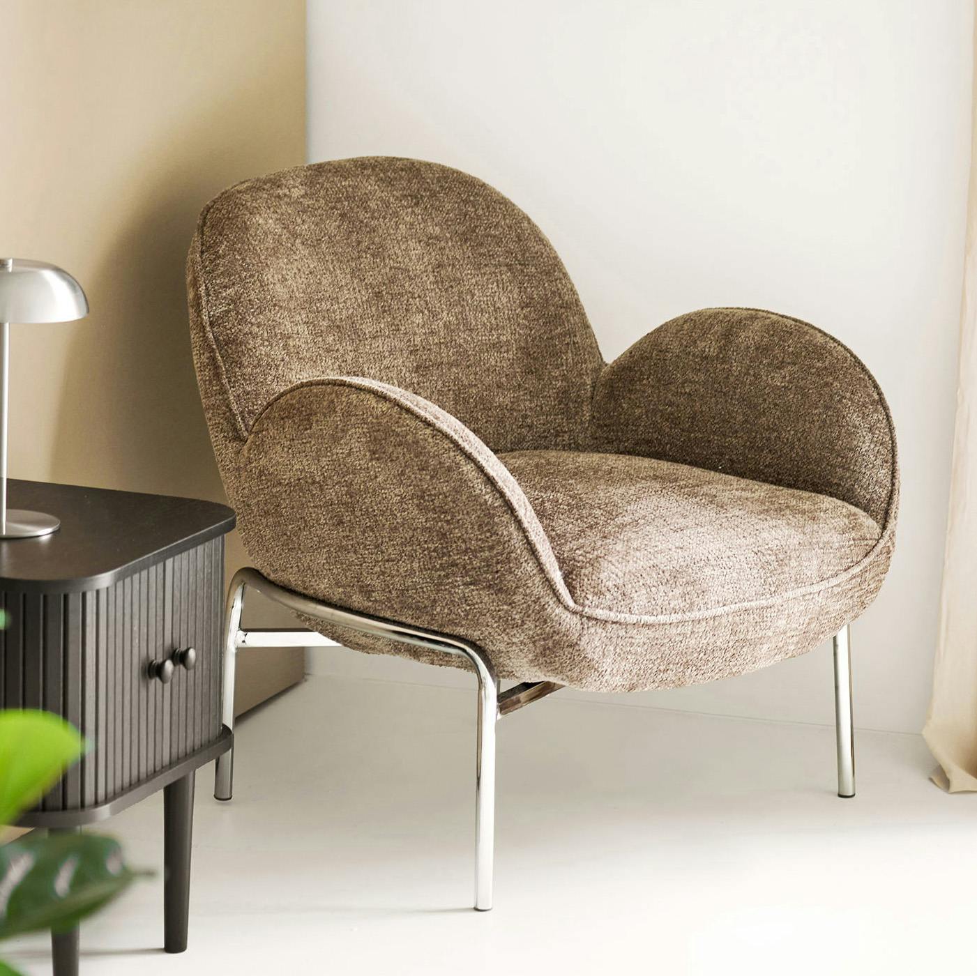 Fauteuil en tissu marron à pieds chromés BERLIN