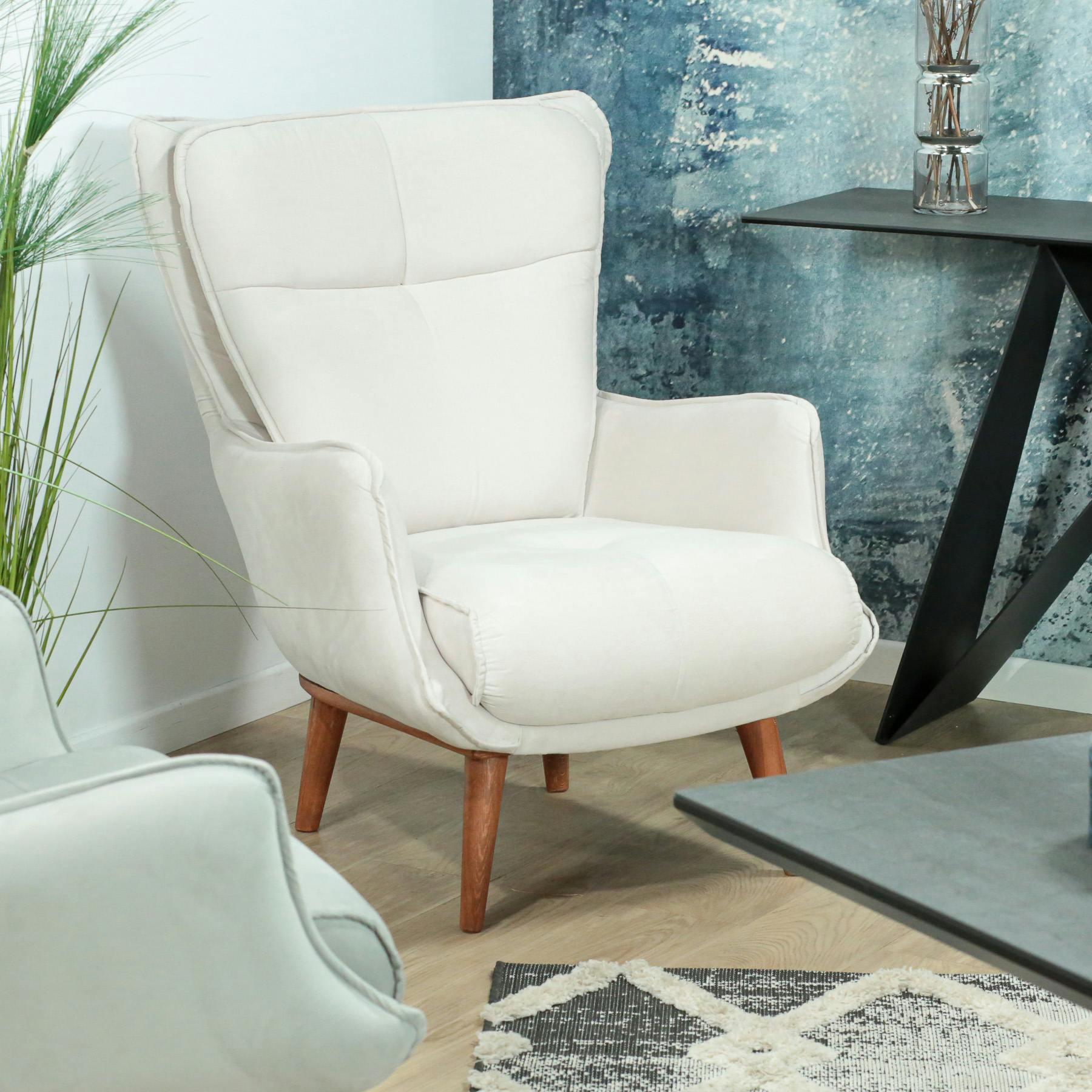 Fauteuil en velours blanc crème MANCHESTER