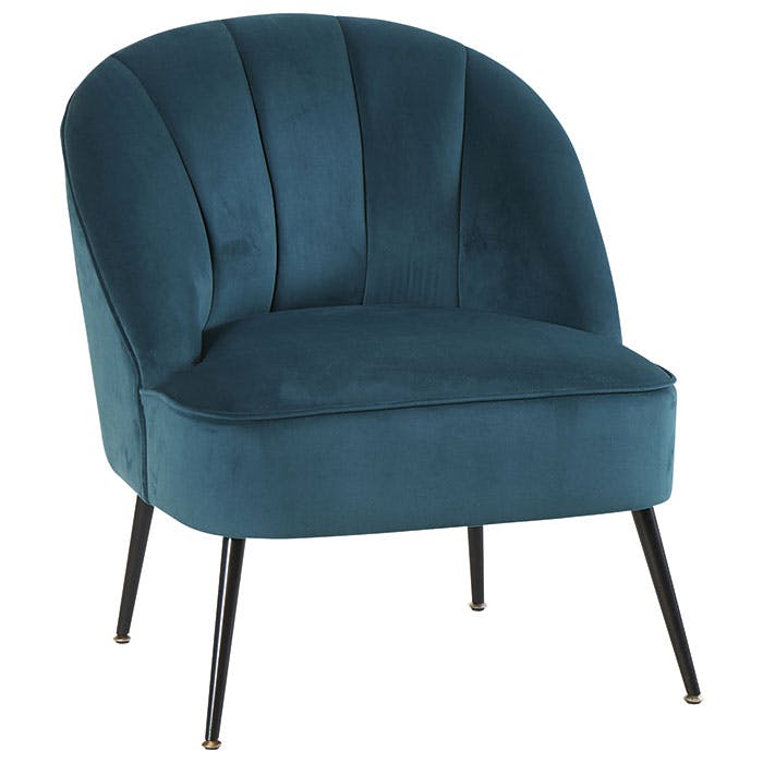 Fauteuil en velours bleu pétrole dossier rond MALMOE