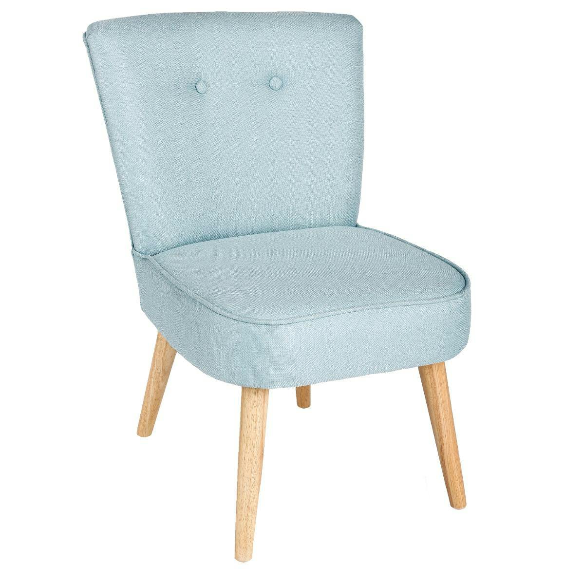 Fauteuil esprit Scandinave en tissu bleu clair et pieds bois 51x58x76cm