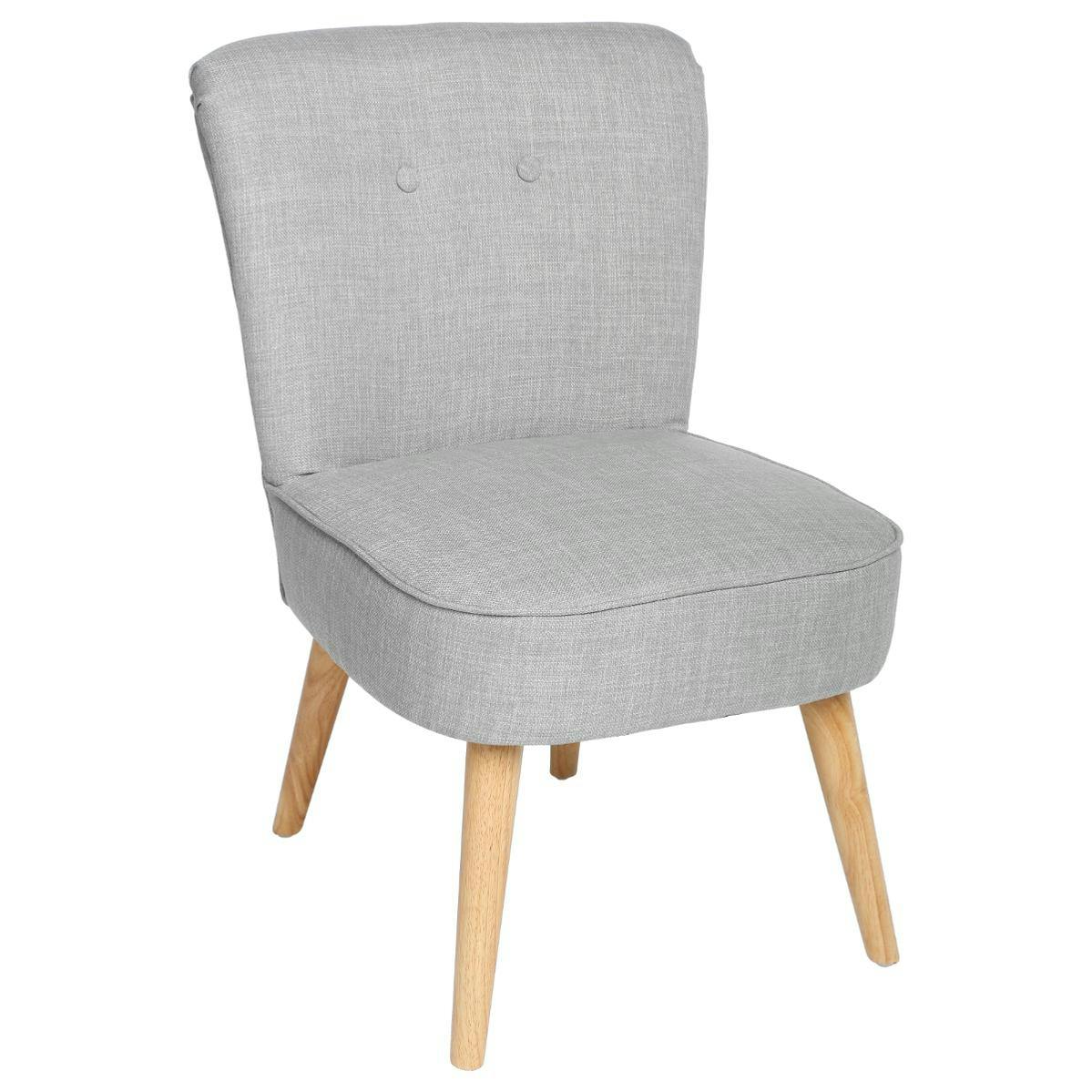 Fauteuil esprit Scandinave en tissu gris et pieds bois 51x58x76cm