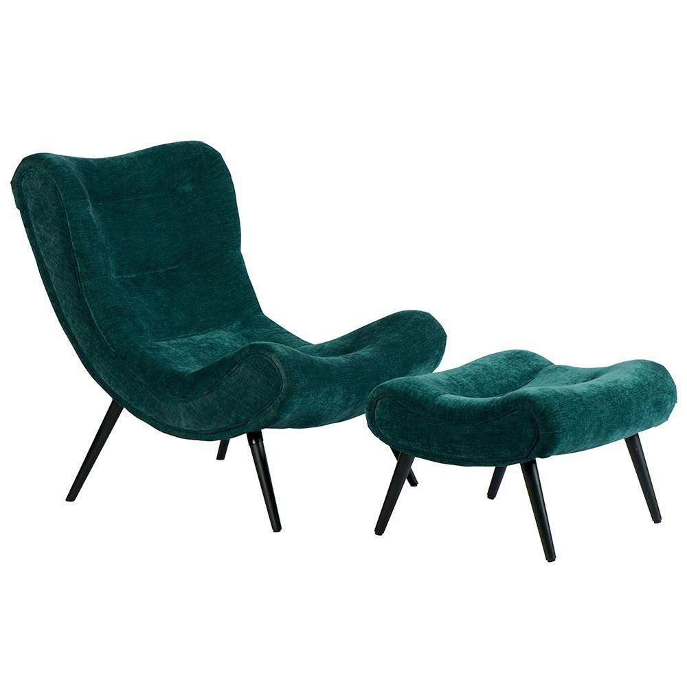 Fauteuil et pouf assortis tissu bleu pétrole MALMOE