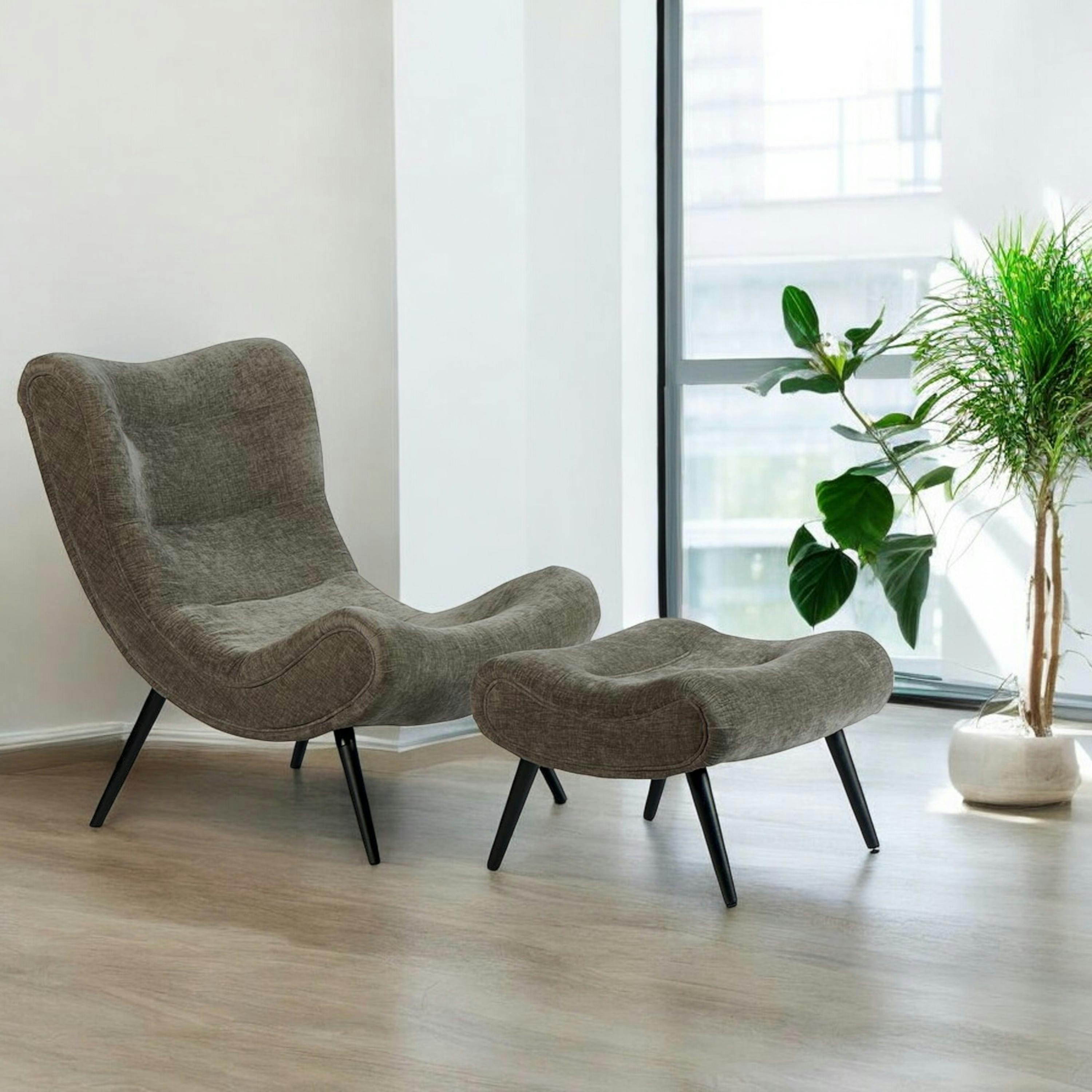 Fauteuil et pouf assortis tissu gris MALMOE