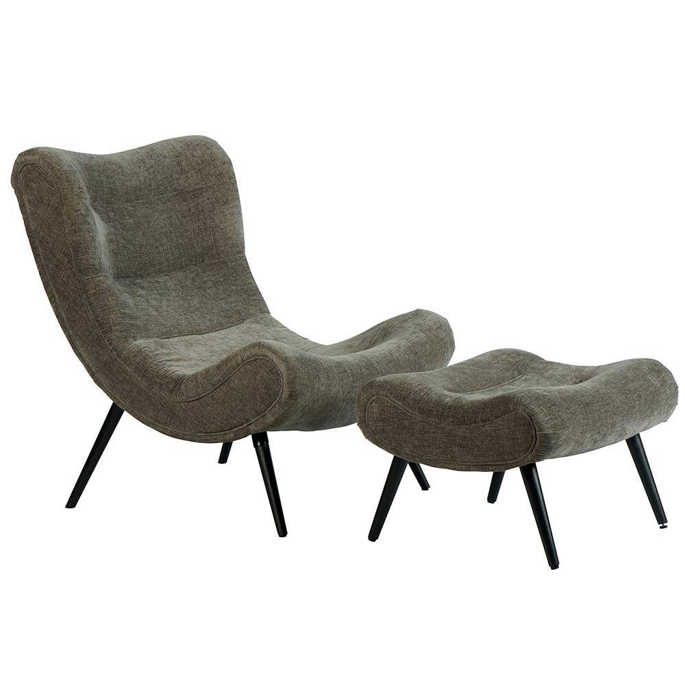 Fauteuil et pouf assortis tissu gris MALMOE