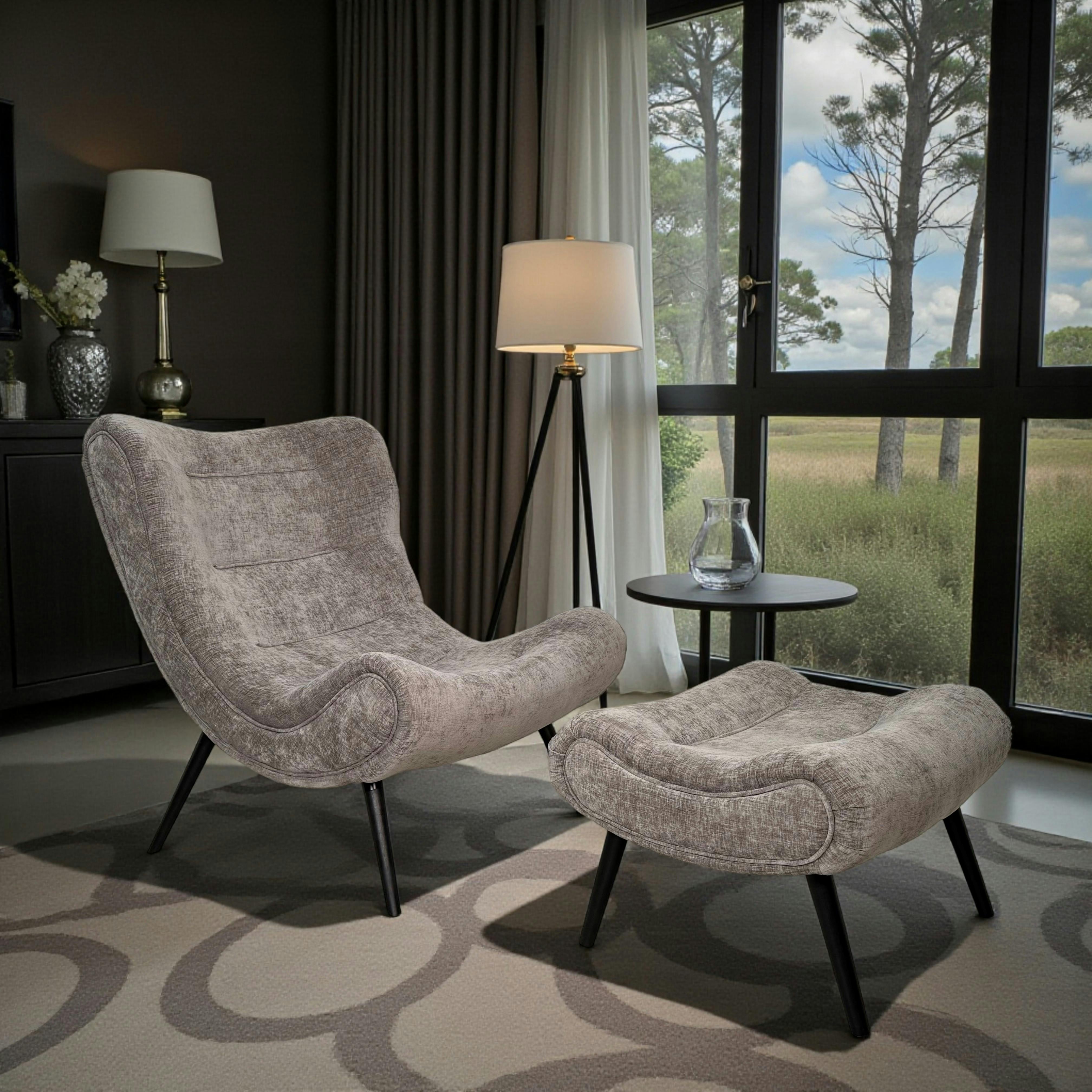 Fauteuil et pouf assortis tissu gris MALMOE