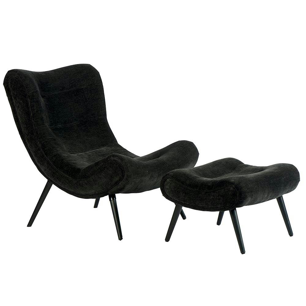 Fauteuil et pouf assortis tissu noir MALMOE