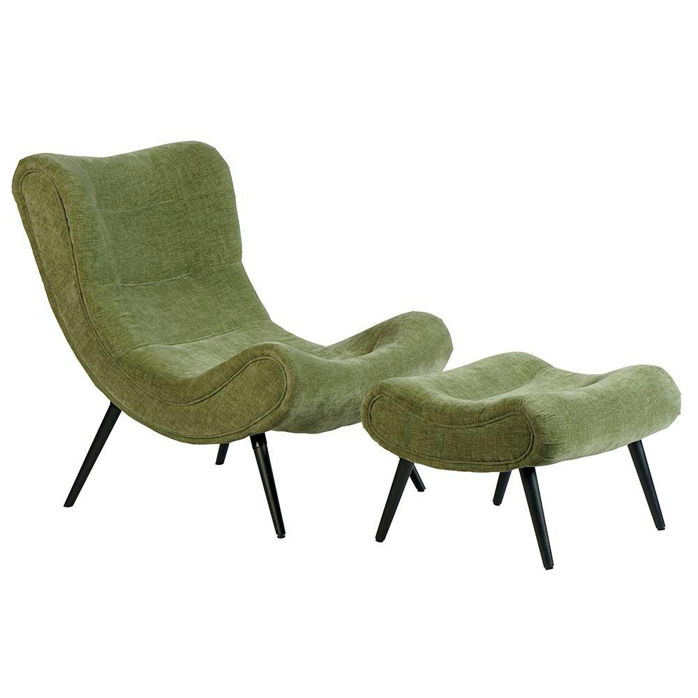 Fauteuil et pouf assortis tissu vert MALMOE