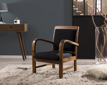  Fauteuil exotique en Teck et Coton noir 61x63x81cm DIKA