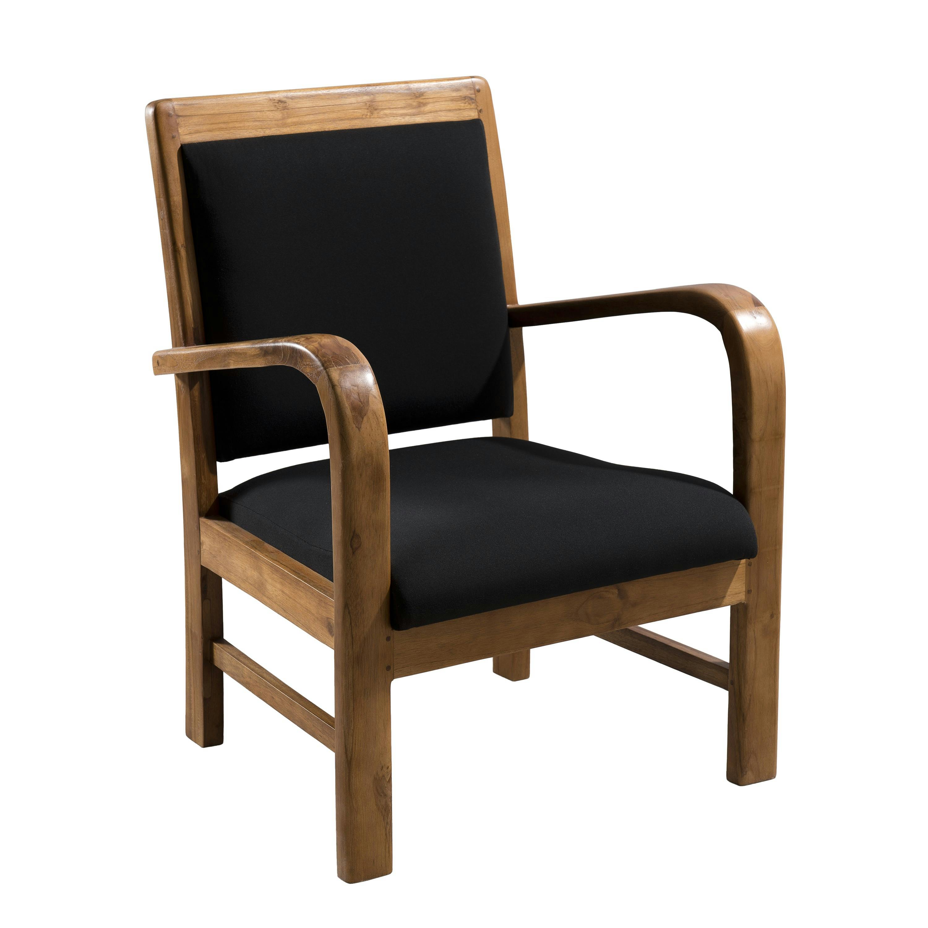 Fauteuil exotique en Teck et Coton noir 61x63x81cm DIKA