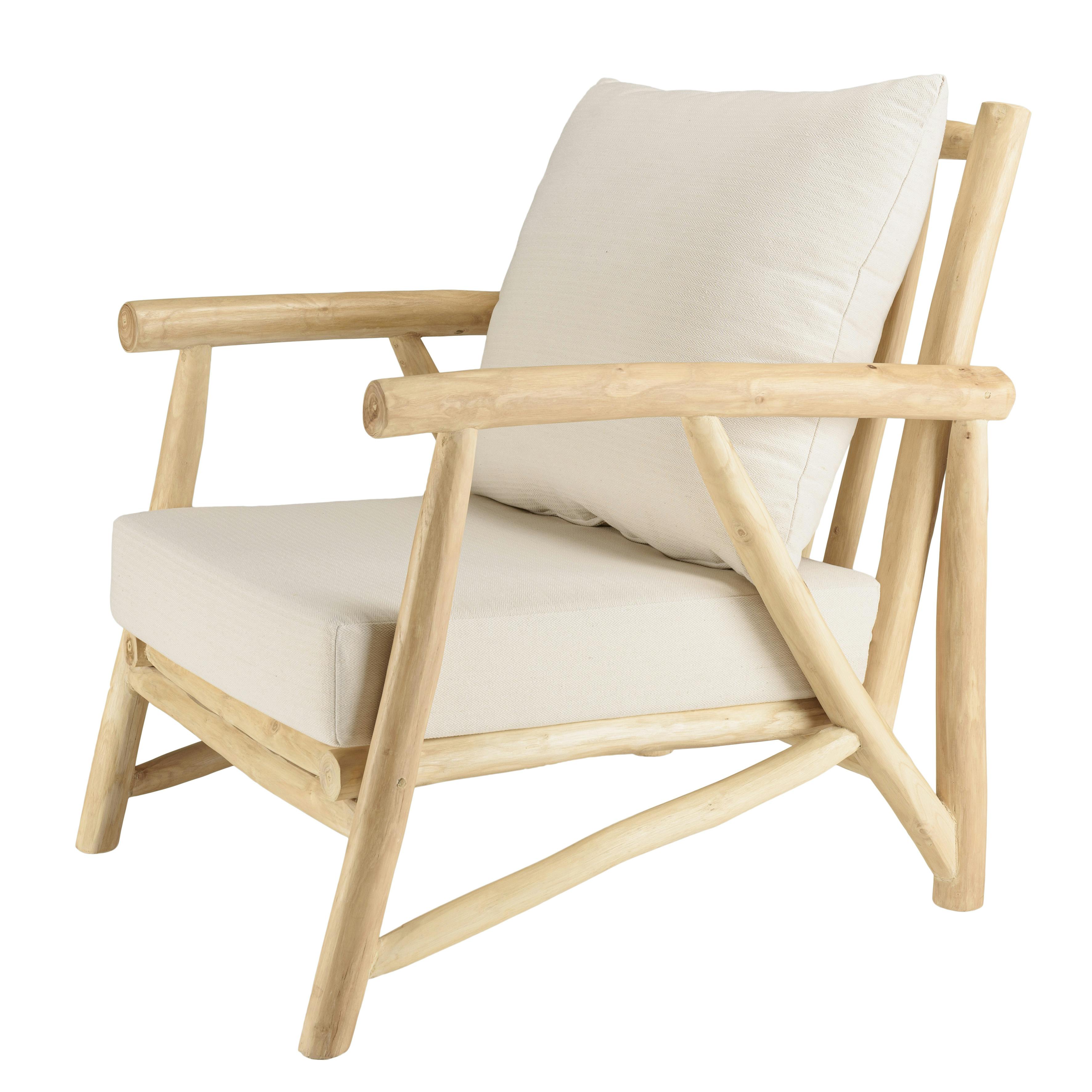 Fauteuil bois exotique clair tissu kaki DIKA | Fauteuils | Pier Import