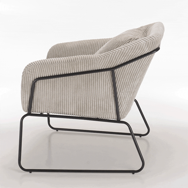 Fauteuil gris perle en velours côtelé TIM