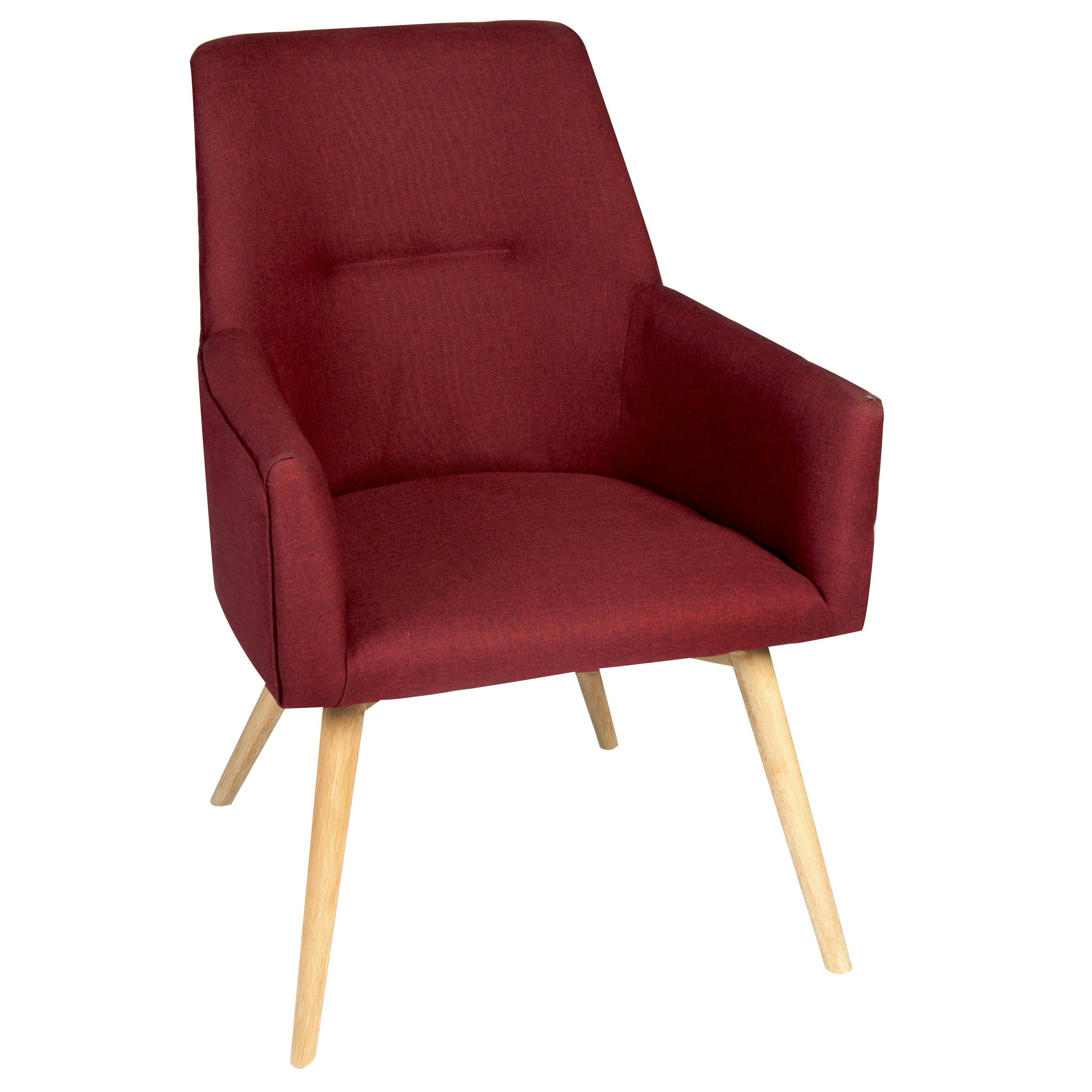 Fauteuil inspiration scandinave tissu couleur rouge pieds bois 72x62xH88cm OSLO 2