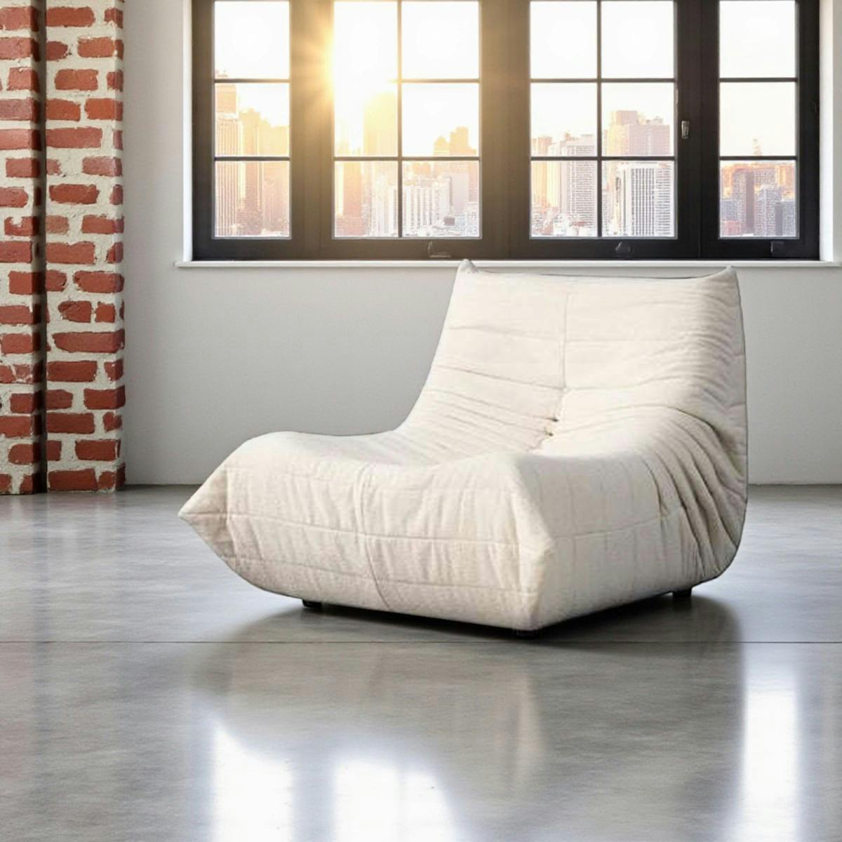 Fauteuil lounge blanc plissé sans accoudoirs ARVEN