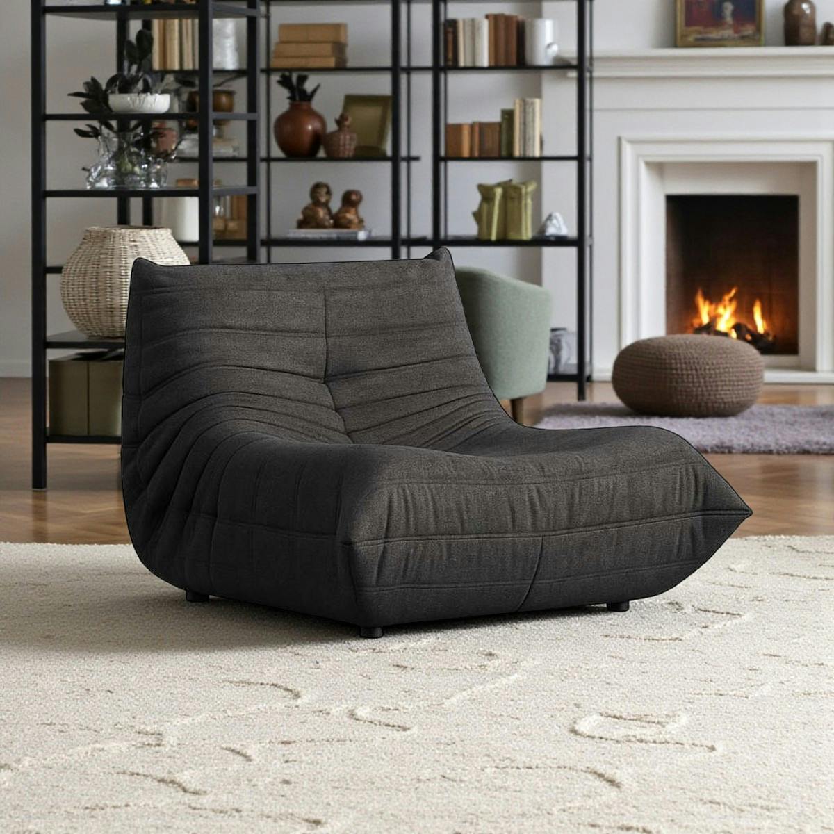 Fauteuil lounge gris sombre plissé sans accoudoirs ARVEN