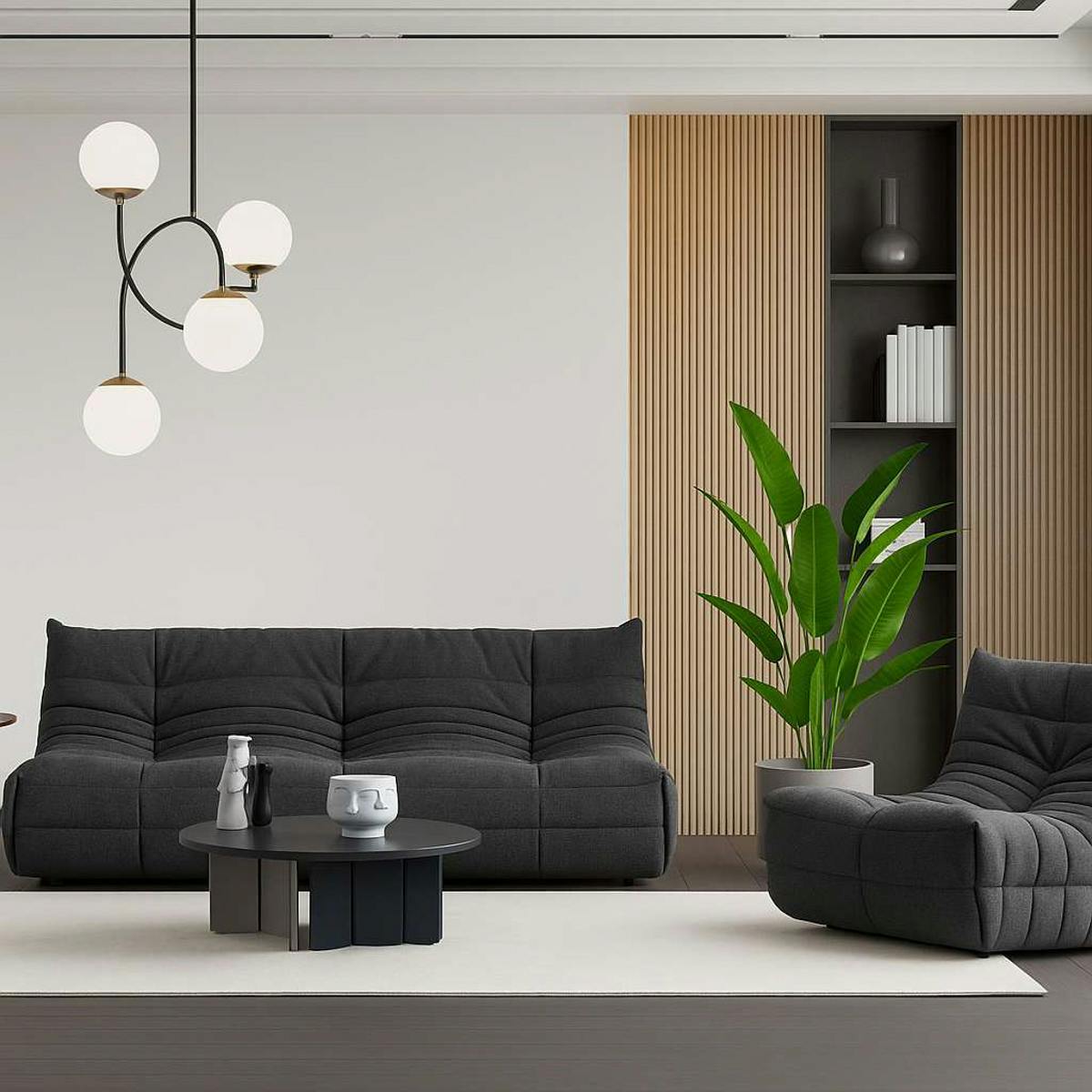Fauteuil lounge gris sombre plissé sans accoudoirs ARVEN