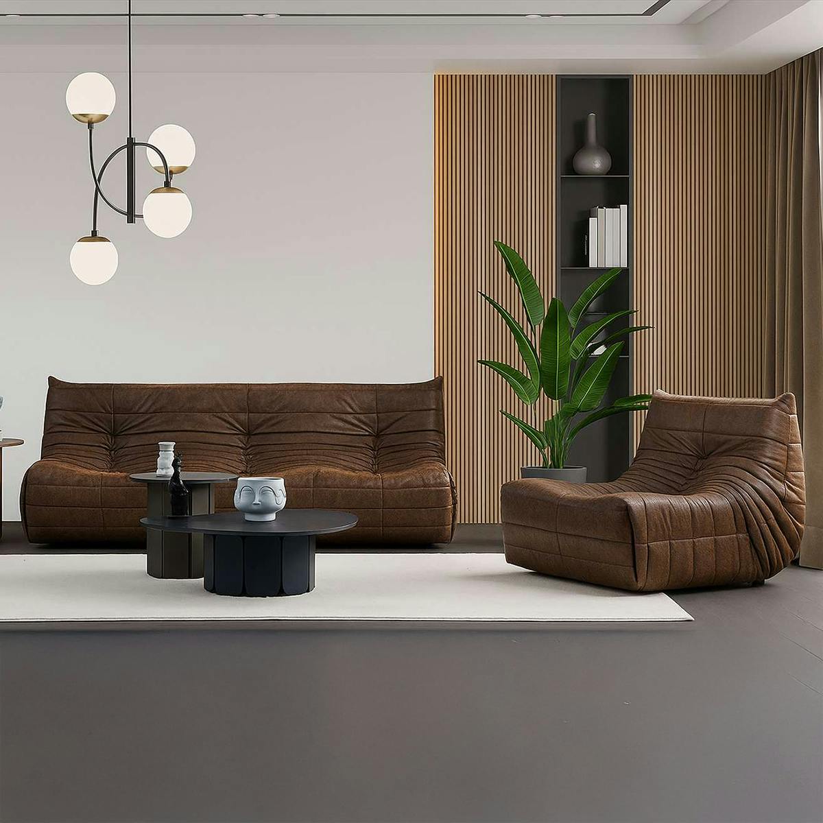 Fauteuil lounge marron plissé sans accoudoirs ARVEN