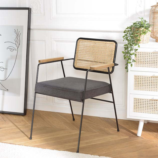 Fauteuil Poupée Ancienne Rotin – Assise/dossier Tissu – Fin XIXème