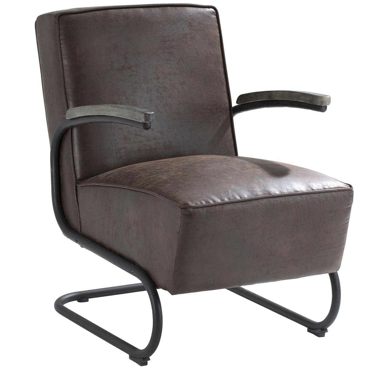 Fauteuil microfibres chocolat pieds en fer vieilli ANDY