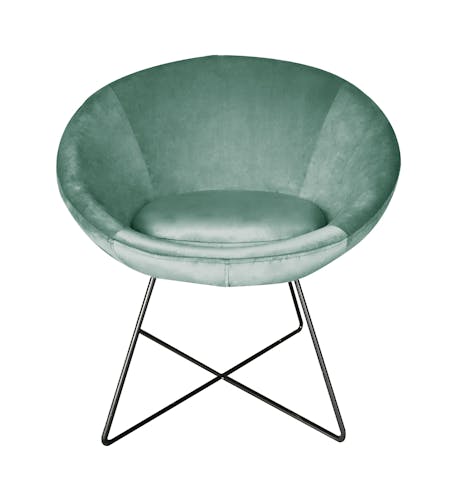 Fauteuil moderne rond en velours vert amande 78x68x80cm AMAL