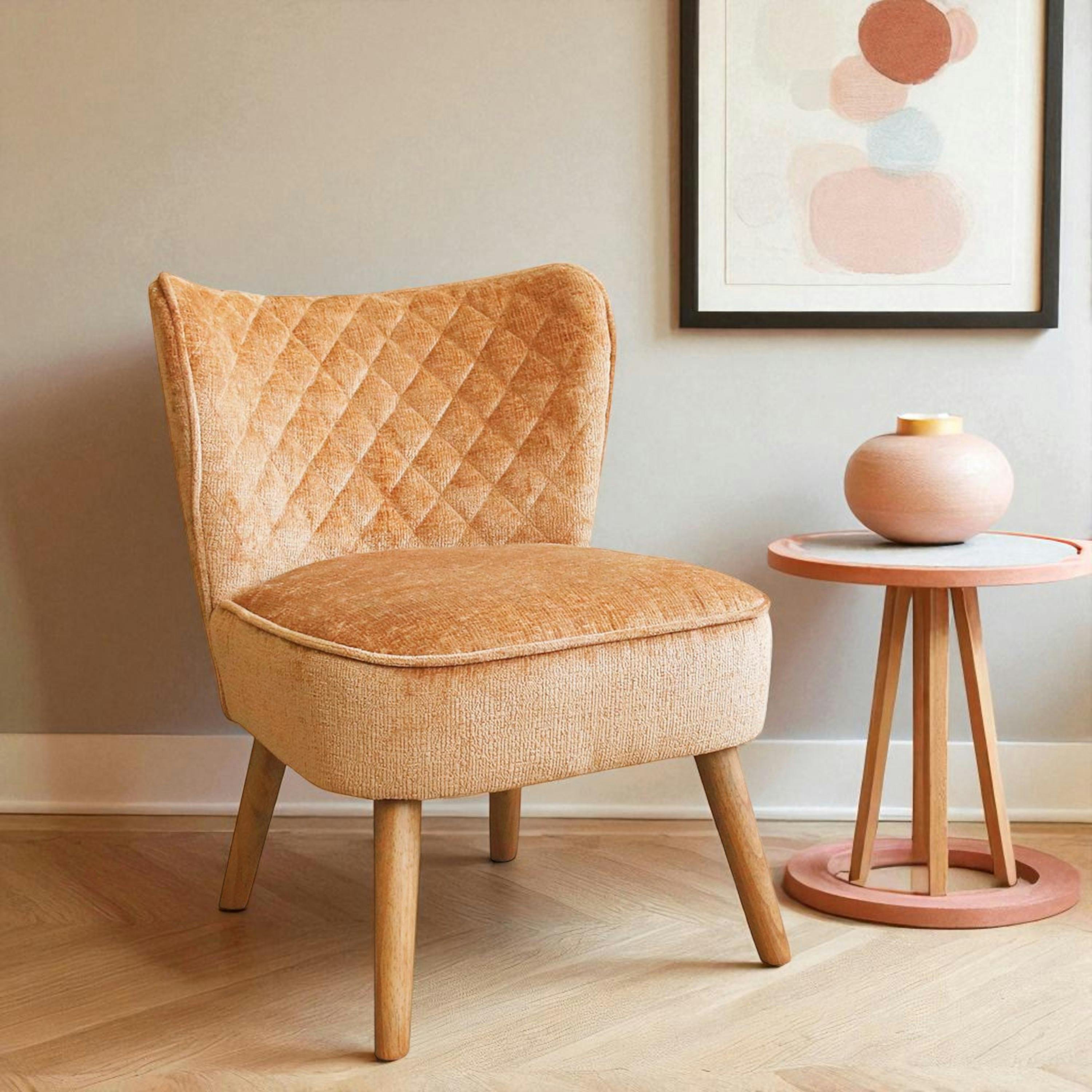 Fauteuil moutarde en tissu chenille - pieds bois IENA