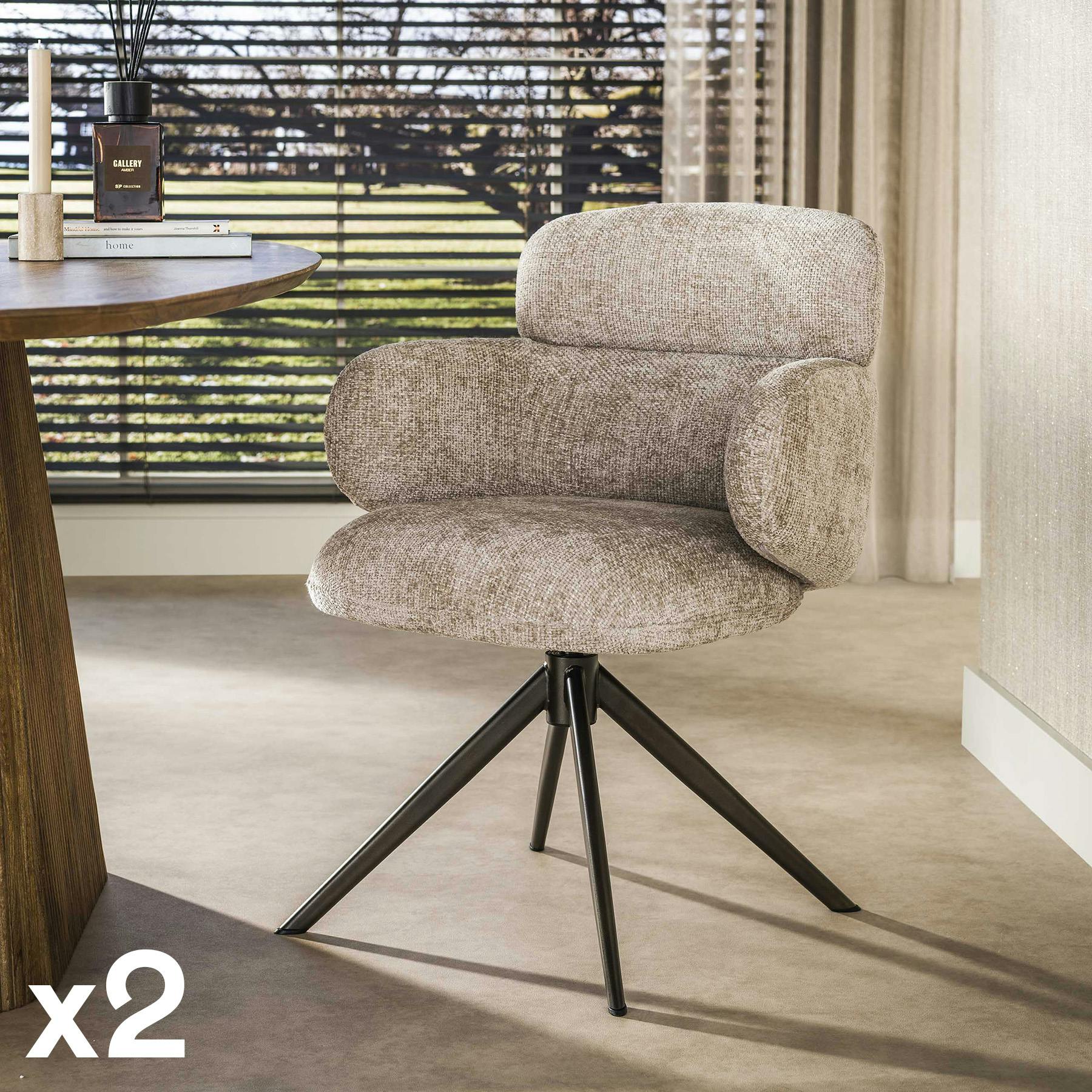 Fauteuil pivotant à ailettes en tissu doux sable (x2) CREEK
