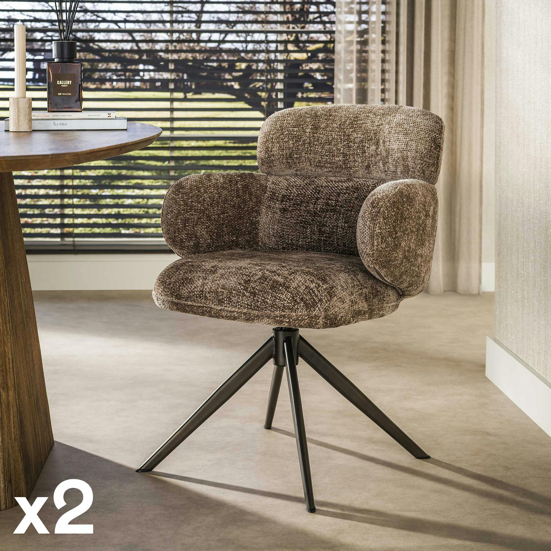 Fauteuil pivotant à ailettes tissu doux brun chaud (x2) CREEK