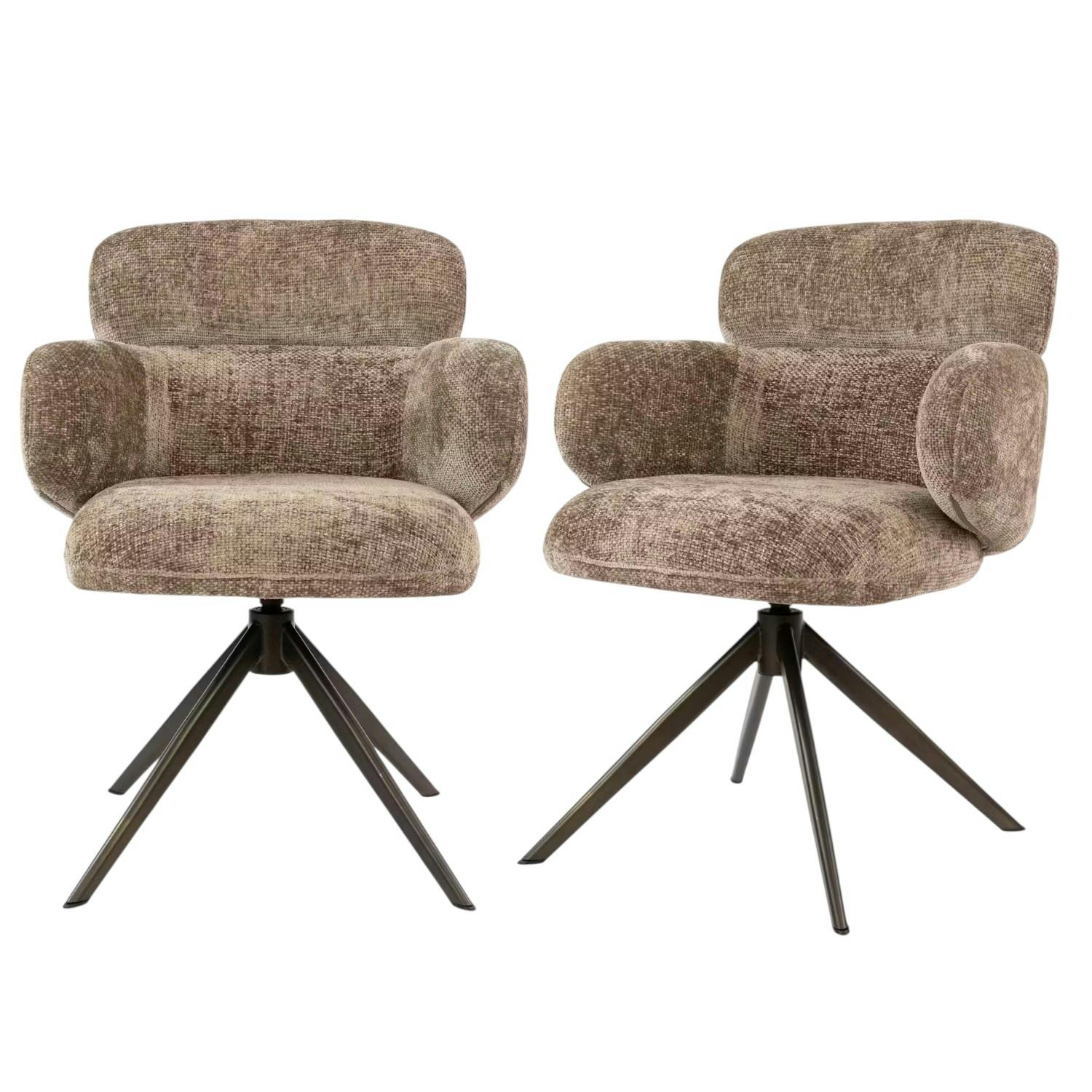 Fauteuil pivotant à ailettes tissu doux brun chaud (x2) CREEK