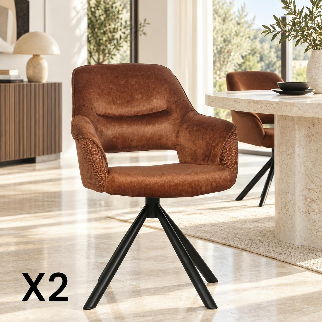Fauteuil pivotant bi-matière, couleur cuivre (lot de 2) IENA