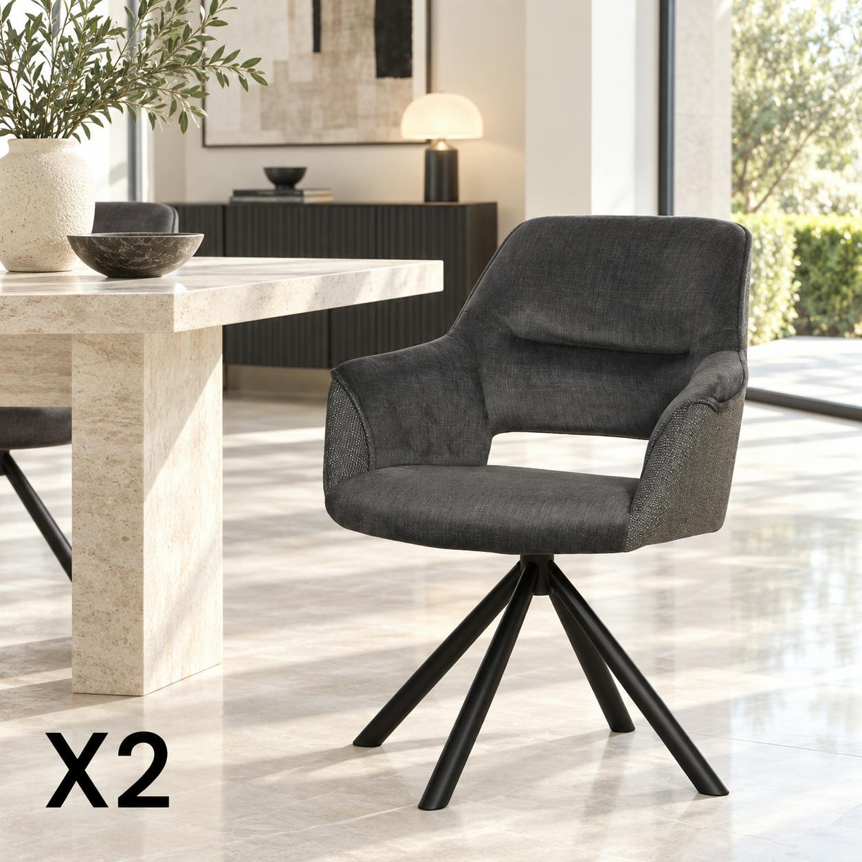 Fauteuil pivotant bi-matière, couleur grise (lot de 2) IENA