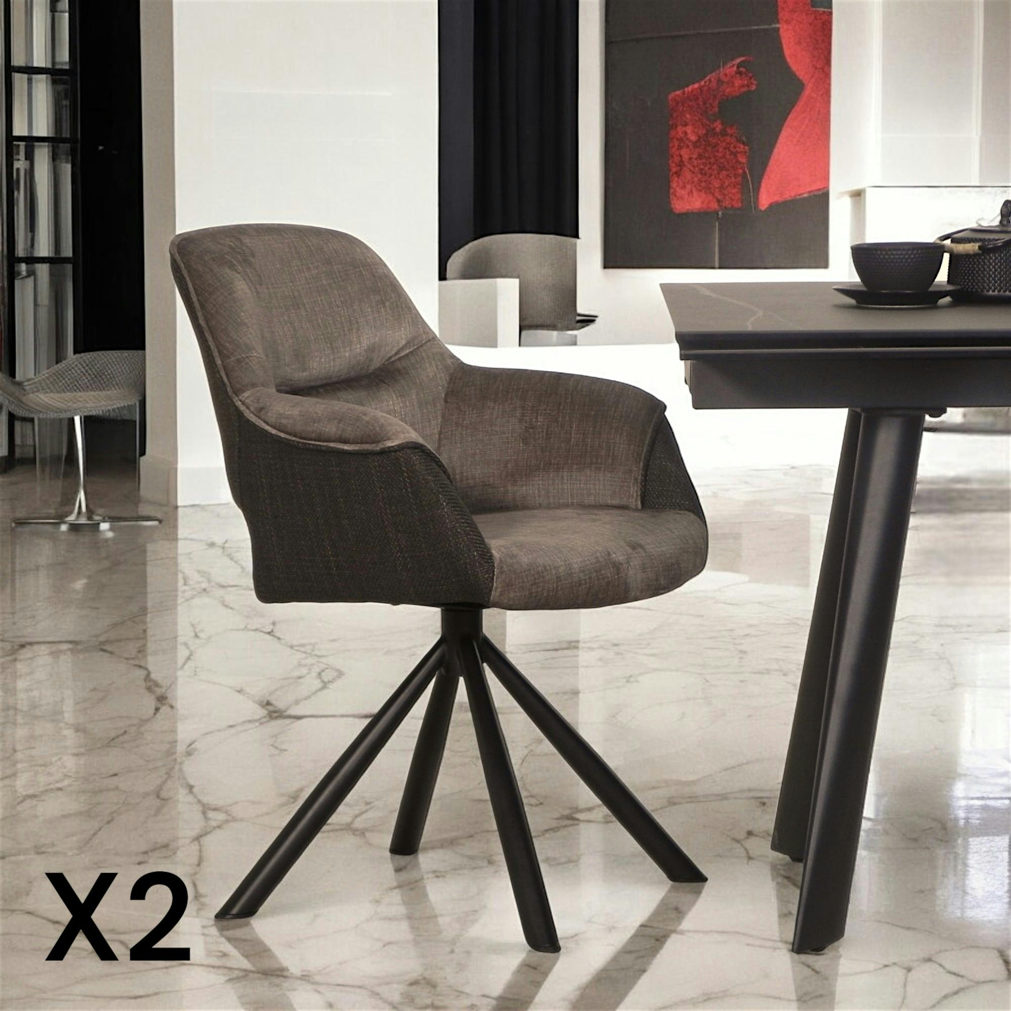 Fauteuil pivotant bi-matière, couleur taupe (lot de 2) IENA