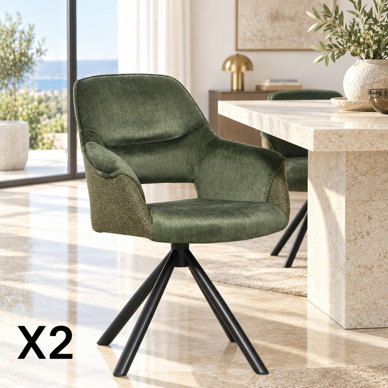 Fauteuil pivotant bi-matière, couleur verte (lot de 2) IENA