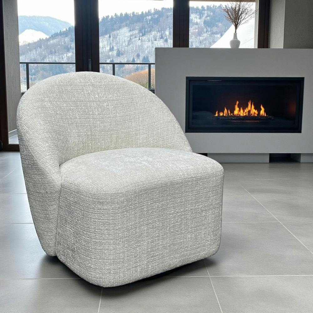 Fauteuil pivotant blanc dossier rond tissu texturé doux IENA