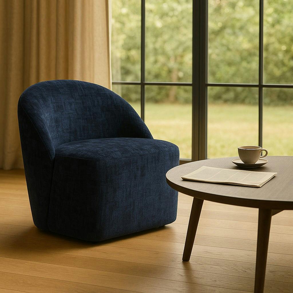 Fauteuil pivotant bleu nuit dossier rond tissu texturé IENA