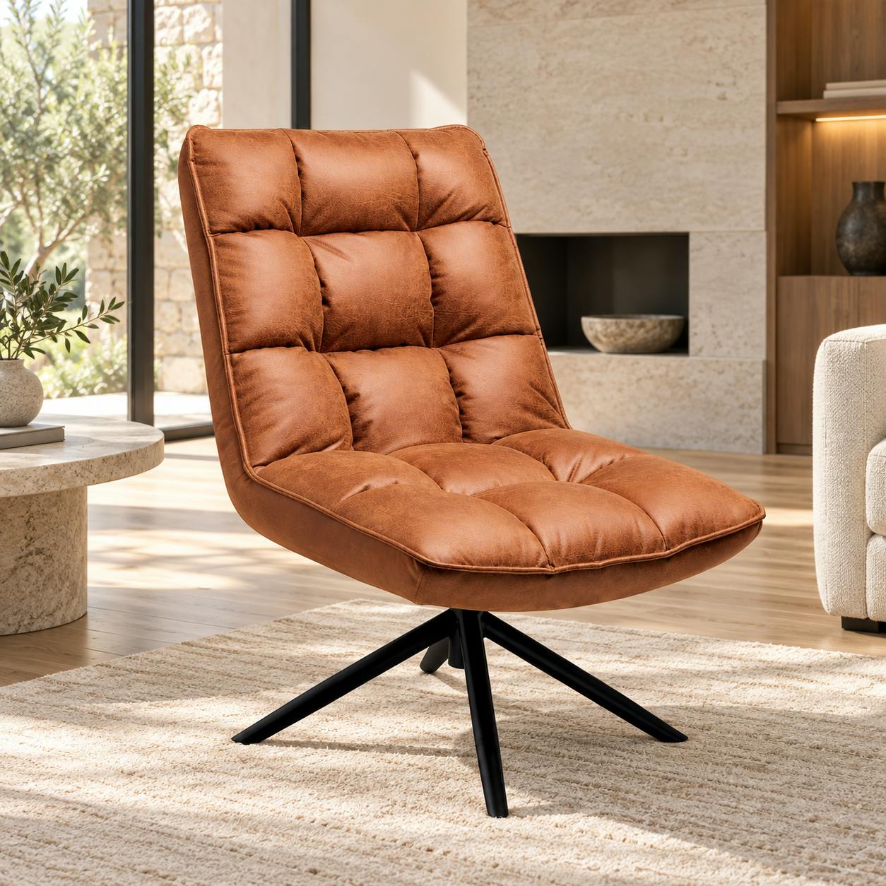 Fauteuil pivotant camel - confort salon KERALA