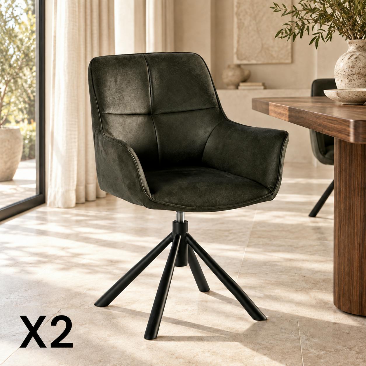 Fauteuil pivotant contemporain microfibre grise (lot de 2) IENA