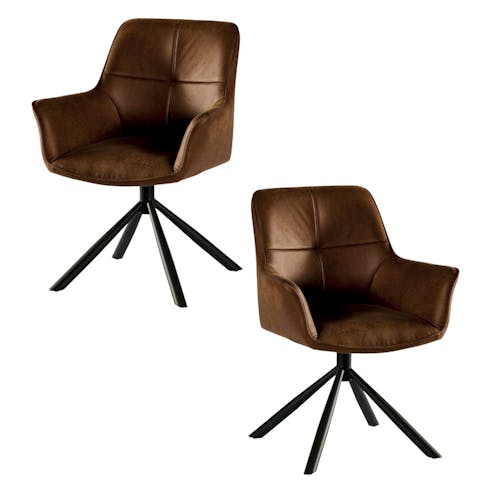 Fauteuil pivotant contemporain microfibre havane (lot de 2) IENA