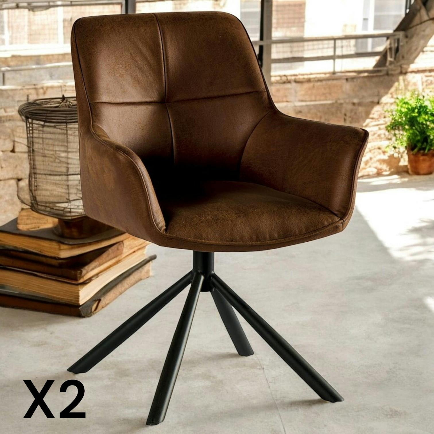 Fauteuil pivotant contemporain microfibre havane (lot de 2) IENA