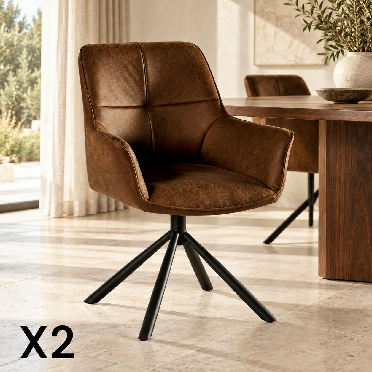 Fauteuil pivotant contemporain microfibre havane (lot de 2) IENA